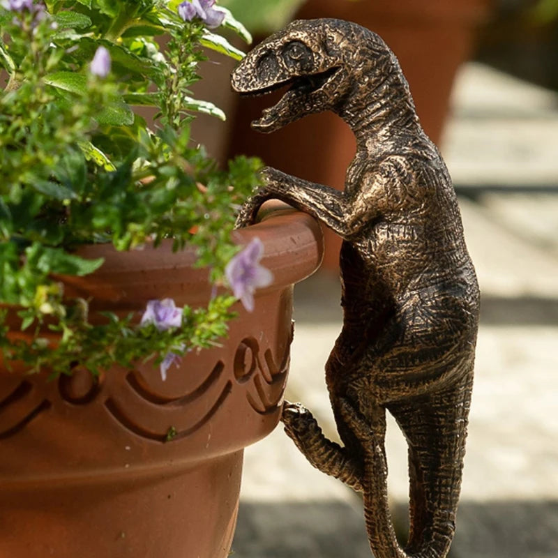 Resin Dinosaur Garden Ornament for Flower Pots and Vases - Halloween Animal Decor