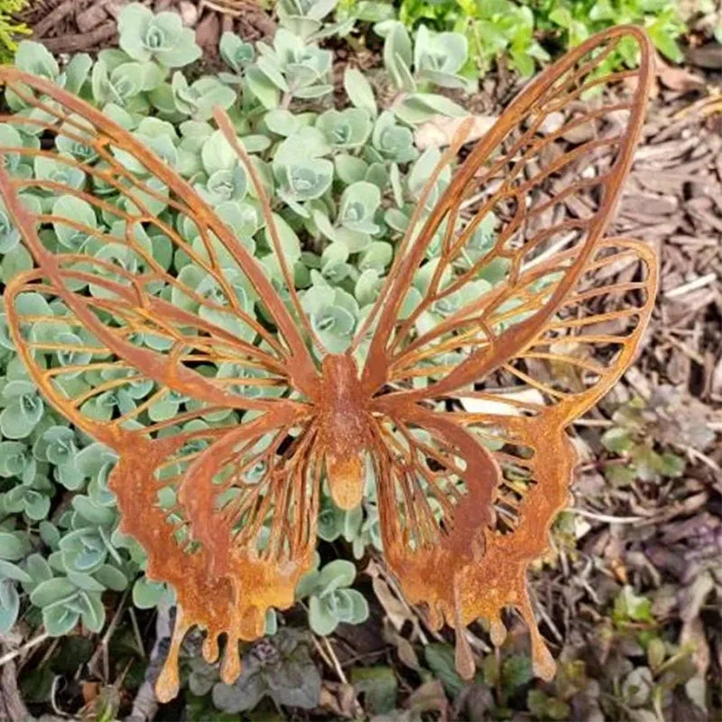 Metal Butterfly Garden Sculpture - Rustic Outdoor & Indoor Yard Decor, Open Wing Design