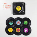 Set of 6 Vinyl Record Coasters with Holder - Retro Music Drink Pads
