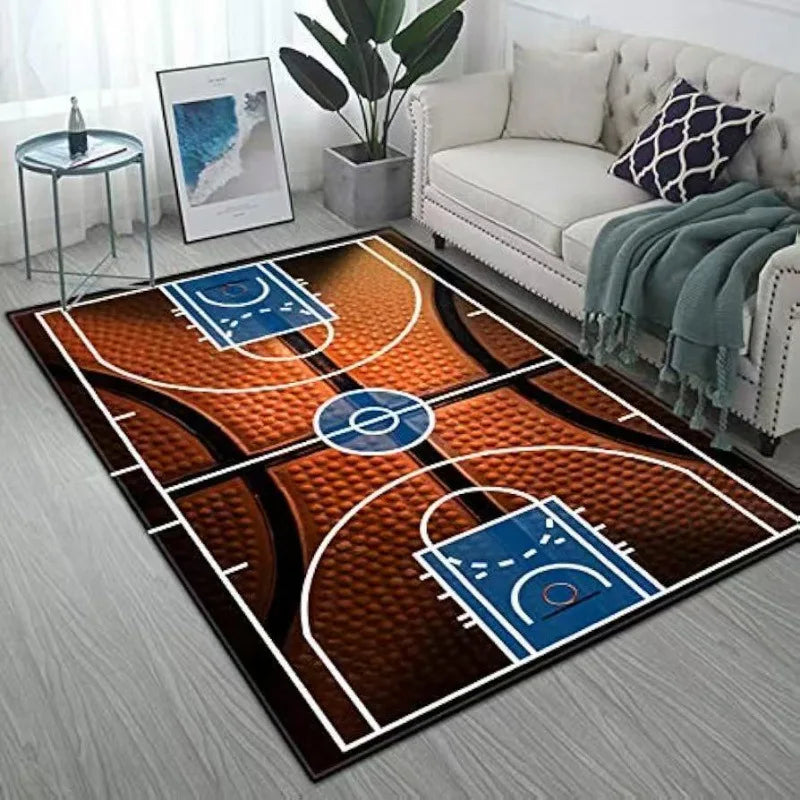 Basketball Court Rug Non Slip Stain Resistant Carpet for Living Room & Bedroom