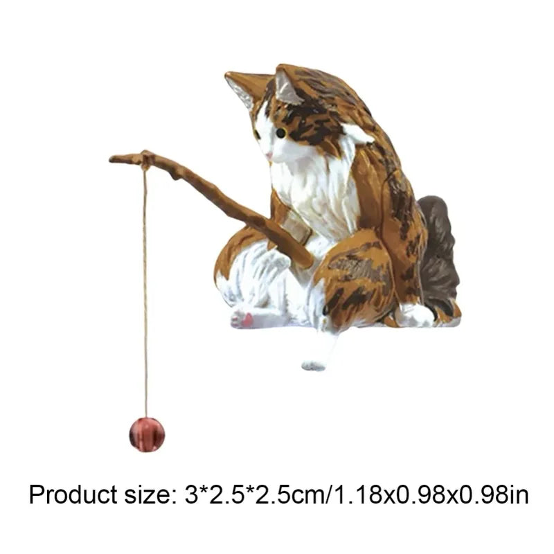 Fishing Cat Aquarium Decor Set - Cute Fish Tank Landscape Ornament - 1-5 Pieces
