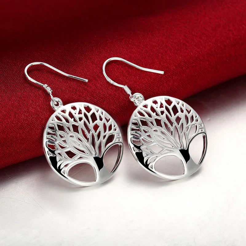 925 Sterling Silver Leaf Pendant Necklace and Earrings Jewelry Set for Women