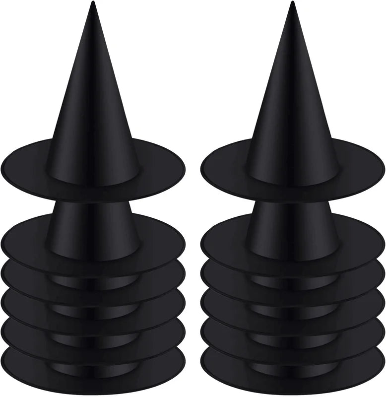 12pcs Halloween Witch Hat Costume Accessories Black Collapsible Party Hats