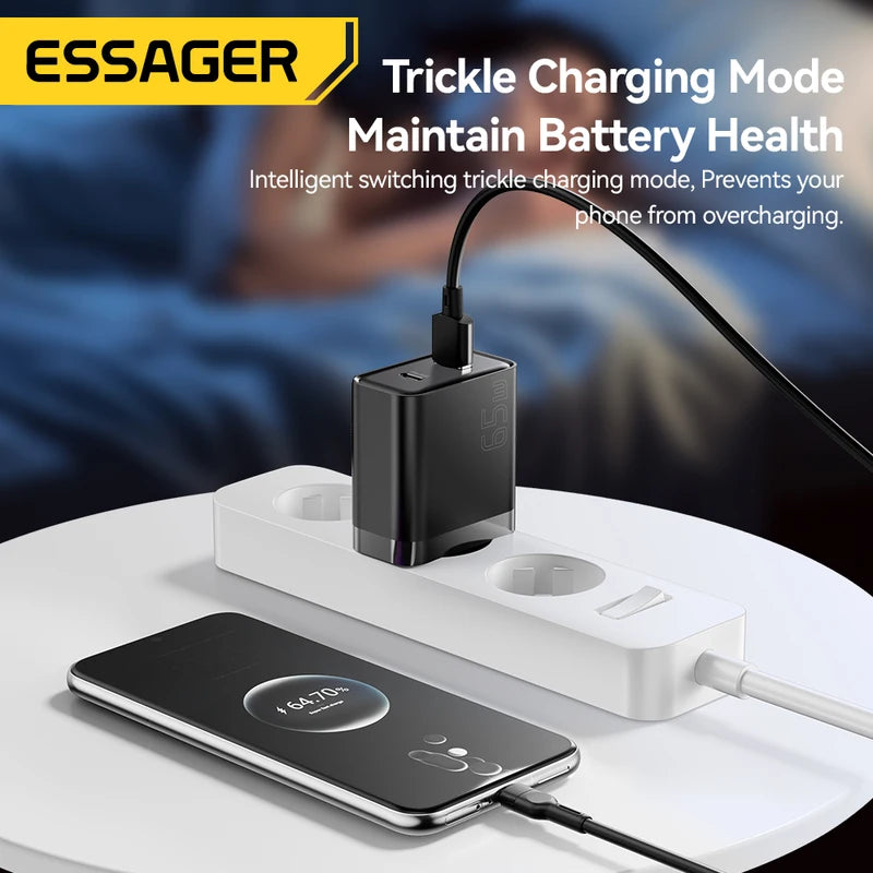 65W GaN Fast Charger USB-C Power Adapter for iPhone, Samsung, Xiaomi, MacBook