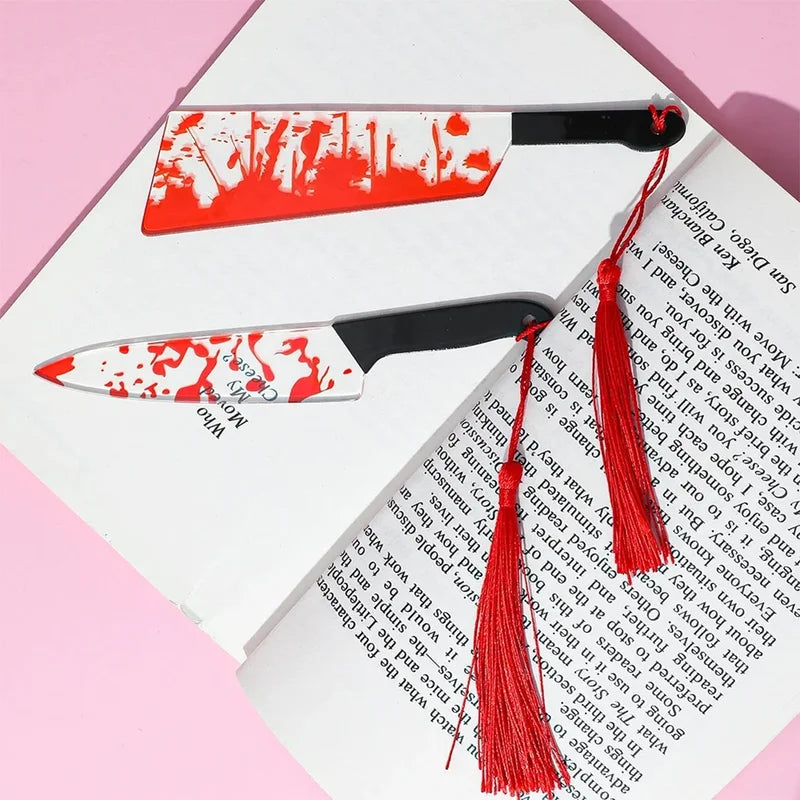 Halloween Horror Knife Acrylic Bookmark with Tassel - Bookworm Gothic Gift