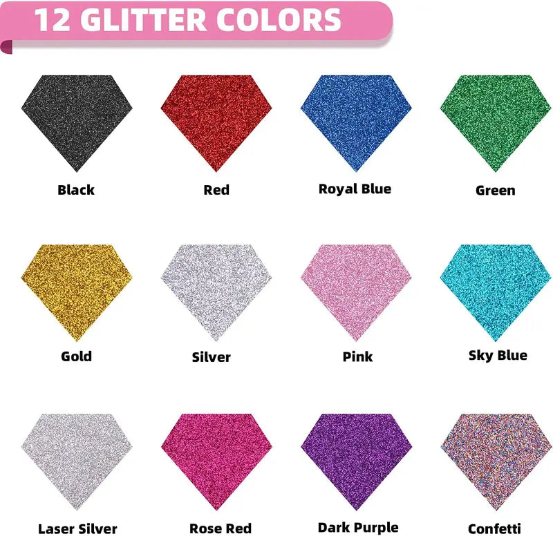12 Pack Glitter Heat Transfer Vinyl Rolls for Cricut T-Shirt Printing - 10x5ft