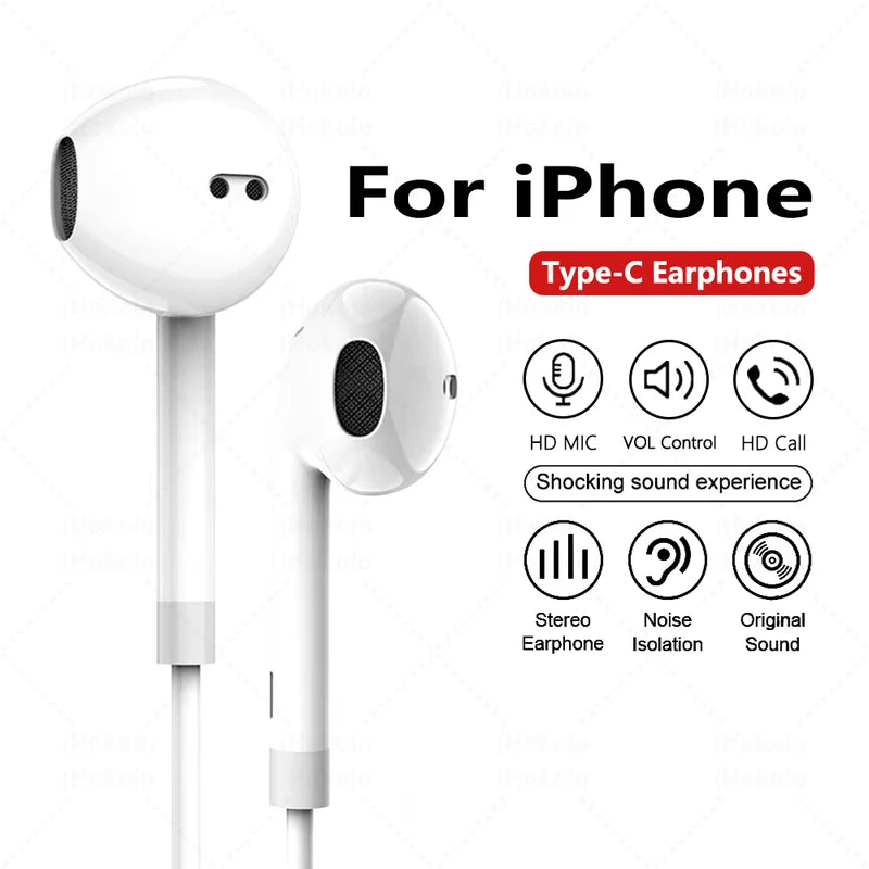 Type C Wired Earphones for iPhone, Samsung, Xiaomi, Redmi, Huawei – In-Ear Earbuds