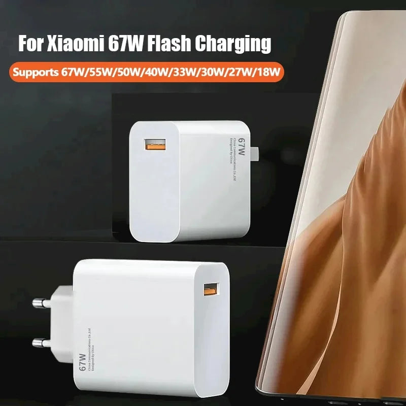 67W Fast USB Charger for Xiaomi Redmi POCO Type C Wall Adapter
