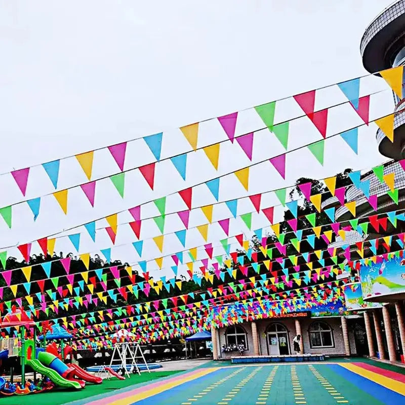 Multi-Color Garden Flag Banners 50m Outdoor Triangle Flags for Festivals & Parties