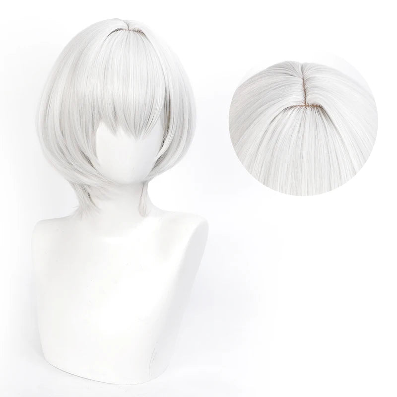 Short Straight Silver White Cosplay Wig for Anime Costumes Heat Resistant Synthetic Hair