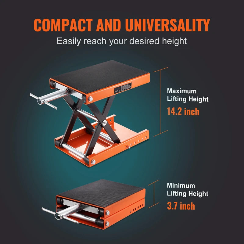 Motorcycle Lift Jack with Wide Deck & Safety Pin, 1100 lbs Capacity