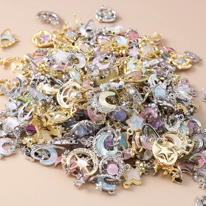 Crystal Star Moon Charms Pendants for Jewelry Making - Mix of 5 Pieces