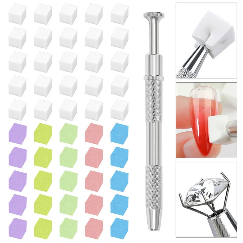 Mini Nail Art Sponge Set with Stainless Steel Clamps - 50pcs Gradient Colors