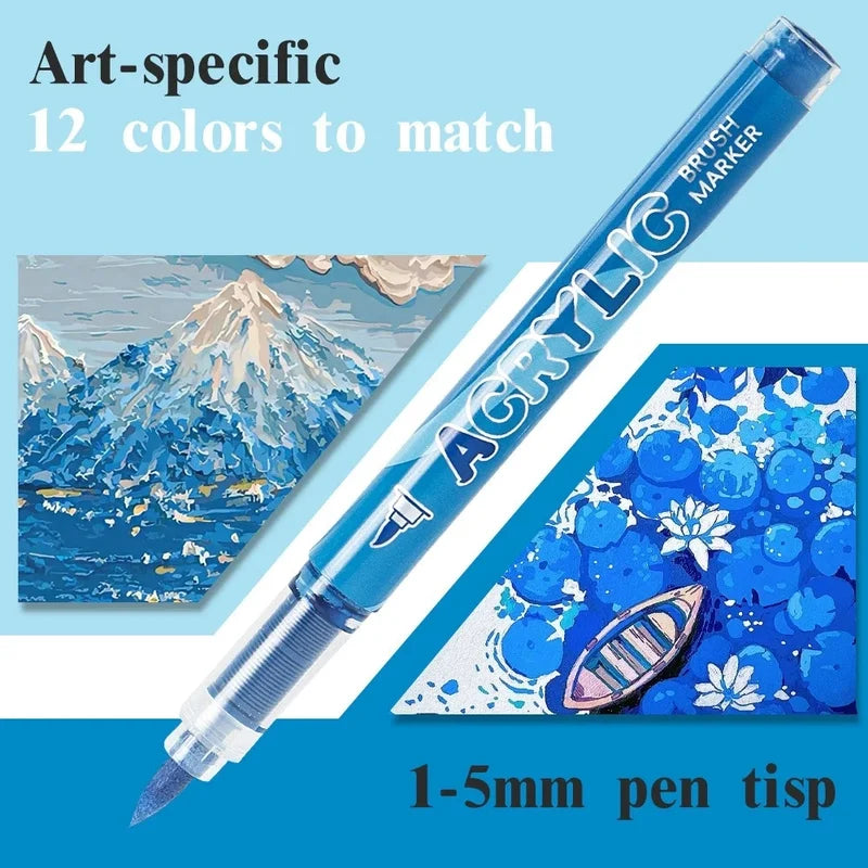12-Pack Soft Tip Acrylic Paint Markers for Rock Glass Canvas Art - Waterproof & Quick-Dry
