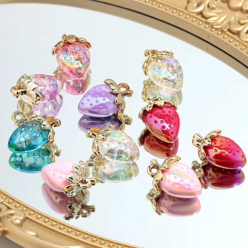 10pcs Transparent Strawberry Acrylic Charms for DIY Jewelry & Accessories