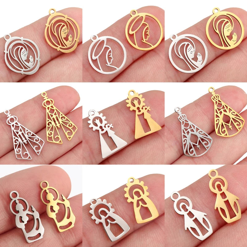 5Pcs Stainless Steel Angel Pendant Charms for Jewelry Making - Catholic Religious Craft Supplies