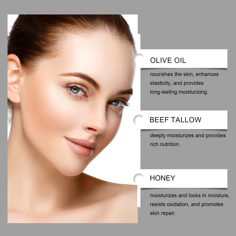 Organic Beef Tallow Face Cream with Raw Honey & Olive Oil - Hydrating Body Moisturizer