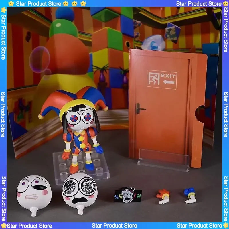 Chibi Pomni Digital Circus Collectible Figure with Interchangeable Face - Desktop Ornament