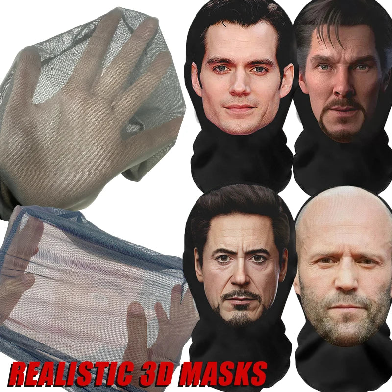 3D Cosplay Face Mask for Adults - Realistic Perspective Breathable Halloween Costume