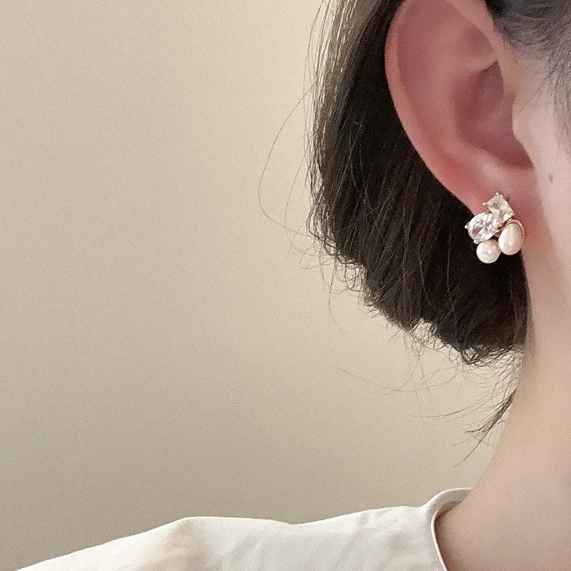 Elegant Pearl CZ Dangle Earrings for Women Bridal Jewelry Gold Plated