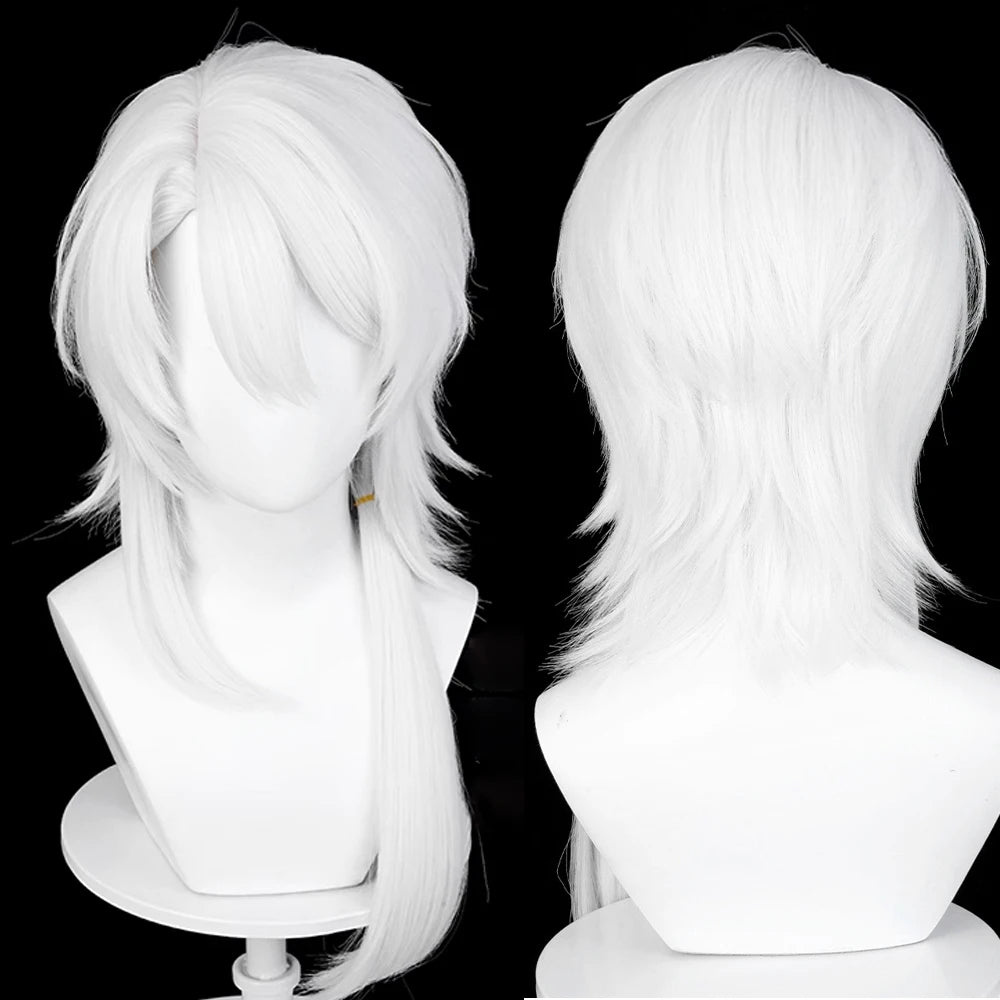 Synthetic White Straight Wig with Side Part for Cosplay & Themed Parties