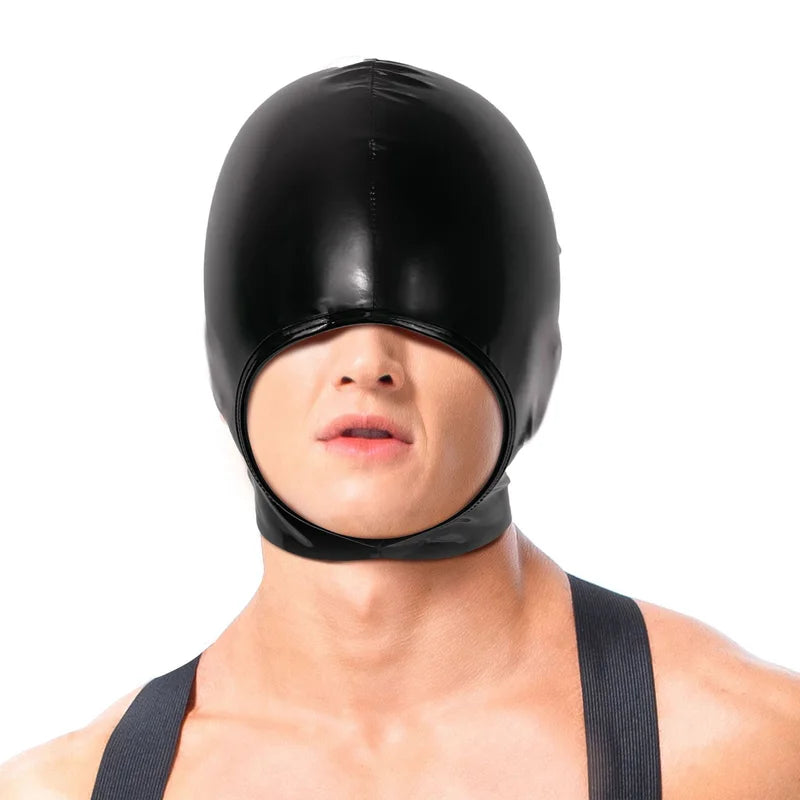 Open Mouth Leather Mask for Cosplay & Costume Party - Unisex Full Face Headgear