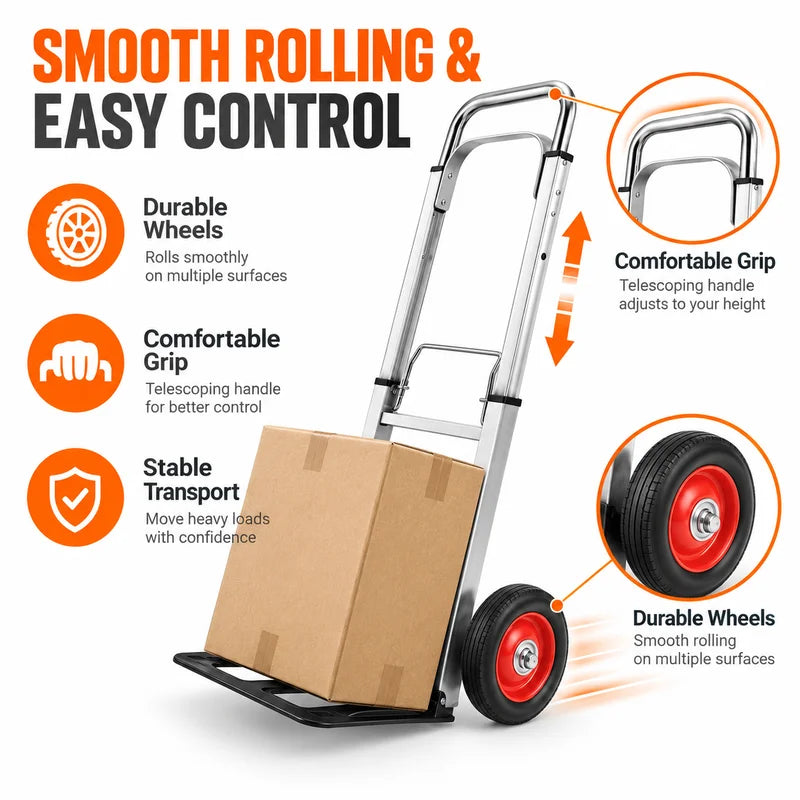 Lightweight Folding Hand Truck Dolly with Wheels — Compact Utility Cart for Moving & Travel