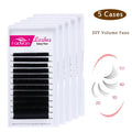 Faux Mink Eyelash Extensions 5-Case Lot - Fluffy 3D/4D/5D Russian Fans for DIY Lash Art