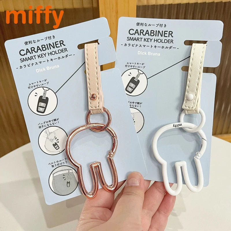 Kawaii Miffy Cartoon Rabbit Key Chain Leather Pendant Metal Decoration Gift