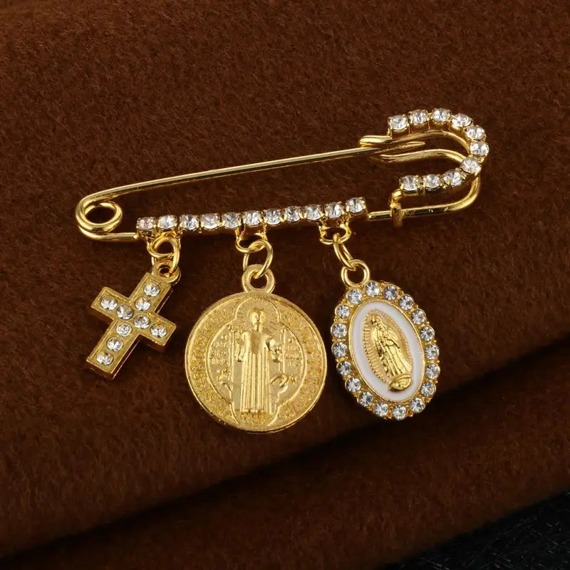 Catholic Medal Paperclip Brooch Lapel Pin Religious Jewelry Gift