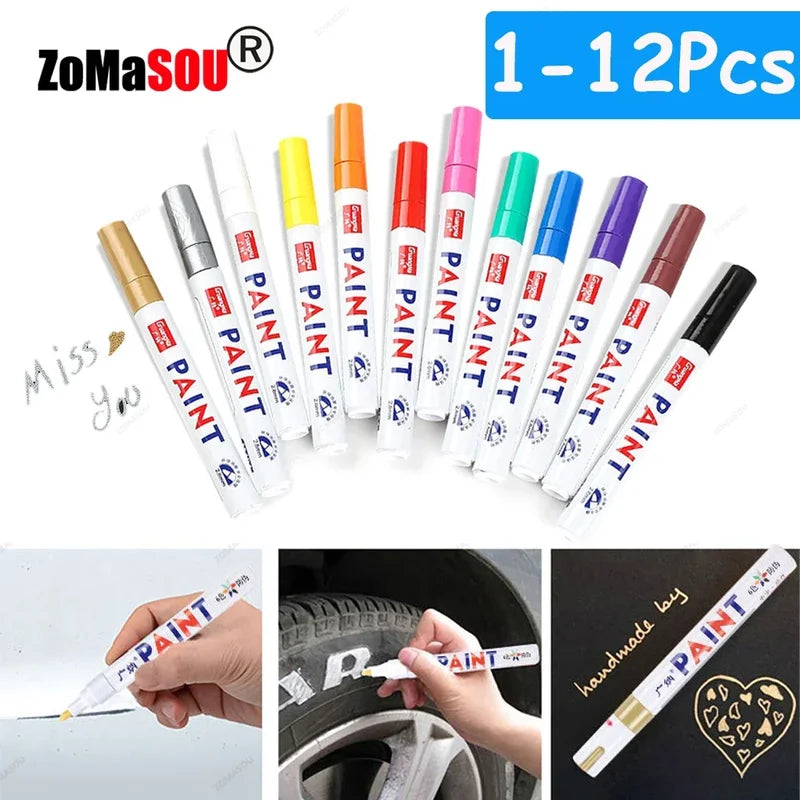 12-Pack Waterproof Permanent Paint Markers for Tires and Metal - Quick Dry & Vibrant Colors