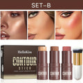 4-Piece Cream Contour and Blush Stick Kit with Contour Brush - Non-Greasy Face Makeup
