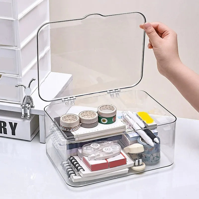 Stackable Plastic Storage Box with Flip Top Lid for Office and Home Organization