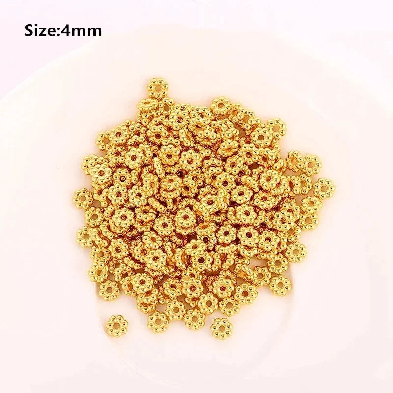 Assorted 4mm Flower Spacer Beads Gold Plated Snowflake Jewelry Making Supplies