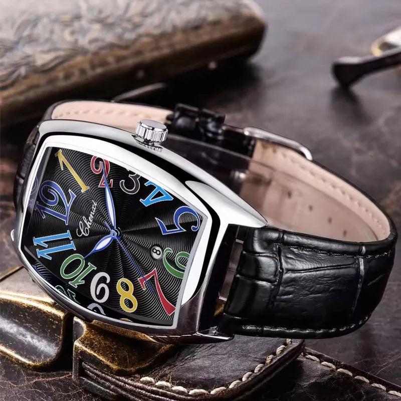 Men's Waterproof Quartz Watch with Leather Strap and Calendar - Multiple Colors
