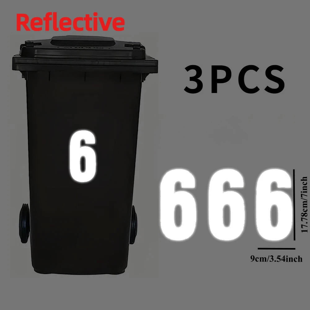 3-Pack Reflective Vinyl Bin Stickers Waterproof Self-Adhesive Decals for Dumpster Garage Office Parking