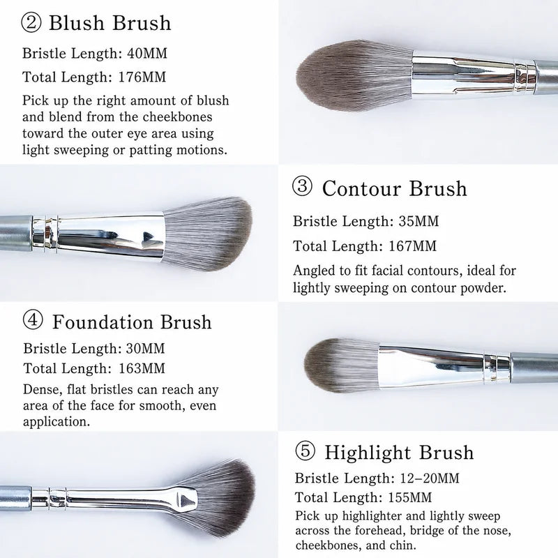 Complete 14-Piece Makeup Brush Set with Storage Bag - Soft Synthetic Bristles, Matte Textured Handles, Dark Green