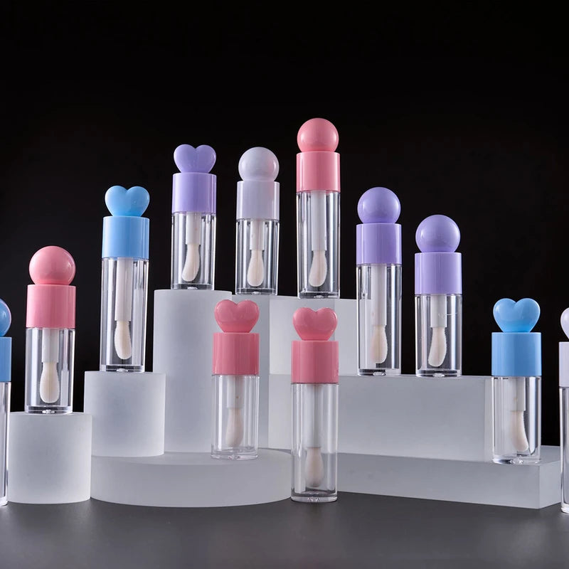 Wholesale Heart-Shaped Lip Gloss Tubes with Custom Logo - Multiple Colors, Portable Makeup Packaging