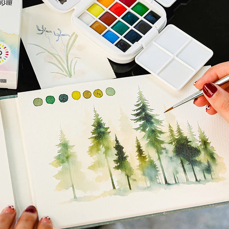 Mini Portable Watercolor Paint Set with Brush & Palette - 16 Colors for Travel Art