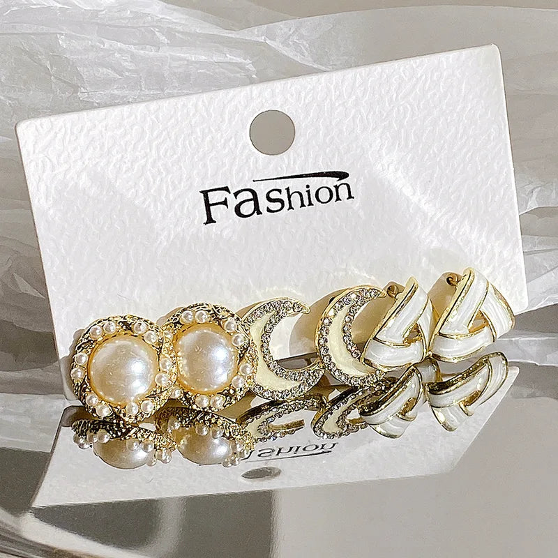 Fishtail Pearl Moon Earrings for Women - Gold & Rhodium Plated Fashion Jewelry Set
