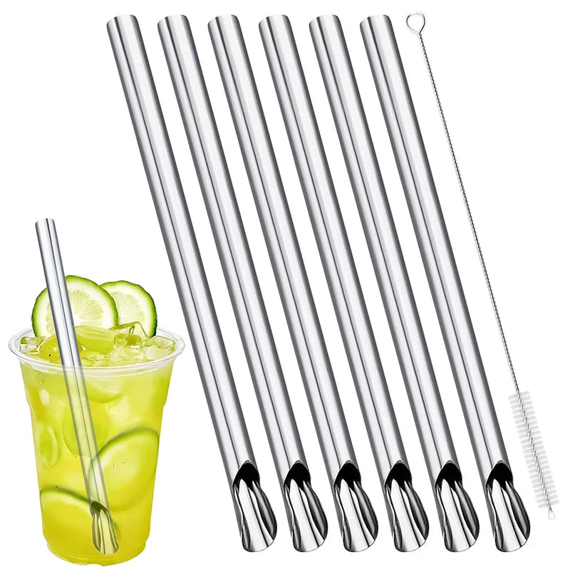 Stainless Steel Milkshake & Cocktail Straws Set with Brush - Multiple Colors