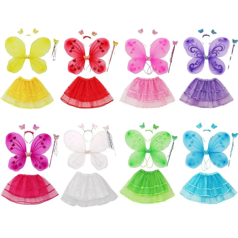 Kids Fairy Princess Costume Set with Butterfly Wings, Magic Wand & Headband for Halloween & Parties