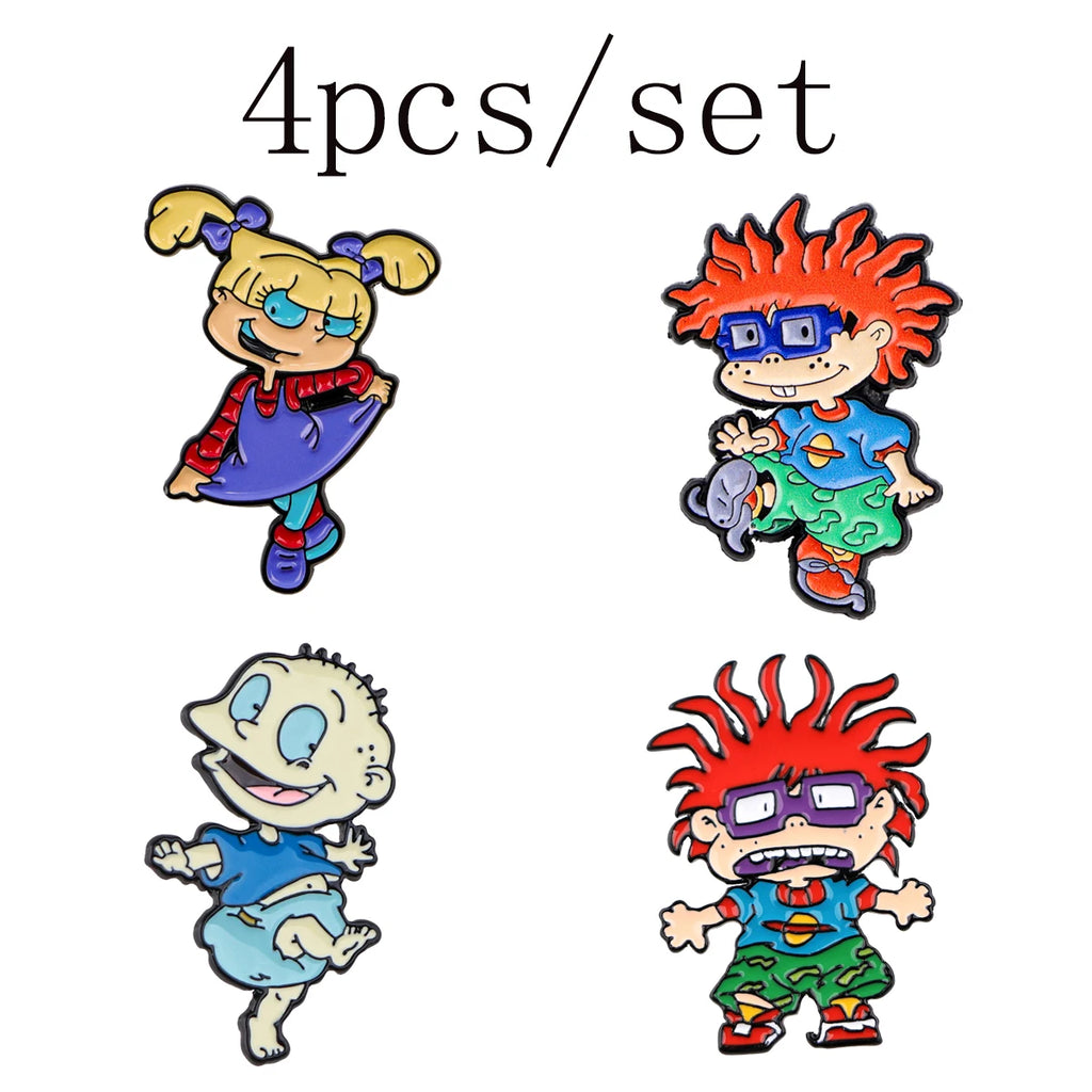 4pcs Cartoon Character Enamel Lapel Pins for Backpack & Clothing - Kids & Women Jewelry Gifts