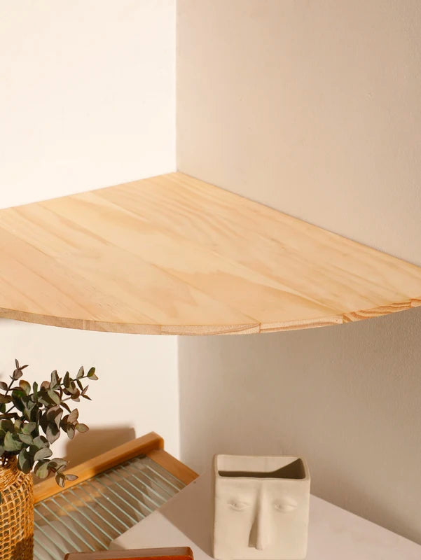 Floating Corner Wall Shelf with Scalloped Edges - Wooden Ledge for Living Room Bedroom Kitchen