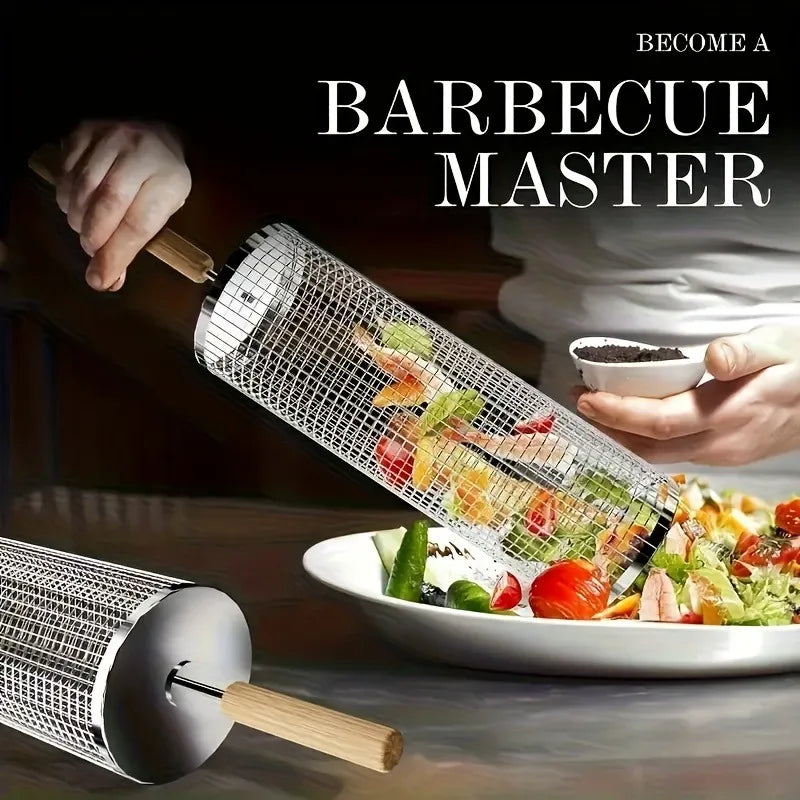 Round BBQ Grill Basket Set - Stainless Steel Outdoor Cooking Cage for Camping & Grilling