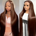Long Chocolate Brown Straight Human Hair Wig 46 Inches HD Lace Frontal Pre Plucked for Women