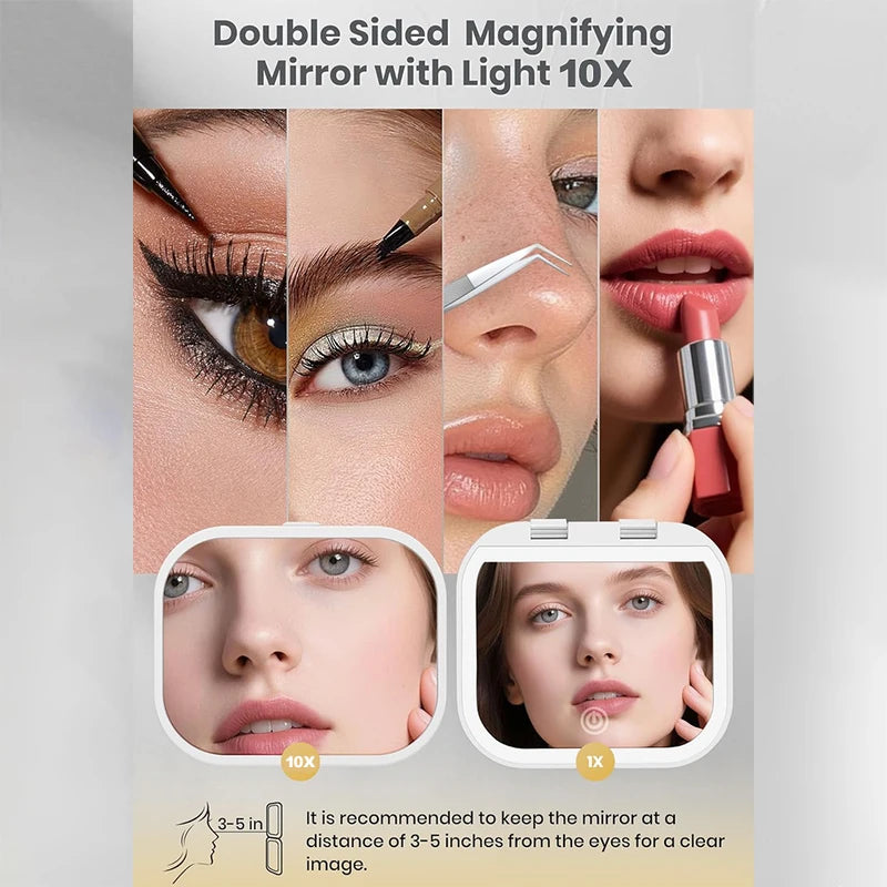 Makeup Mirror with Lights 1X/10X Magnification Portable Foldable Travel Lighted Mirror