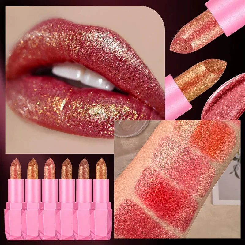 Long-Lasting Waterproof Lipstick with Glitter Finish - 6 Colors