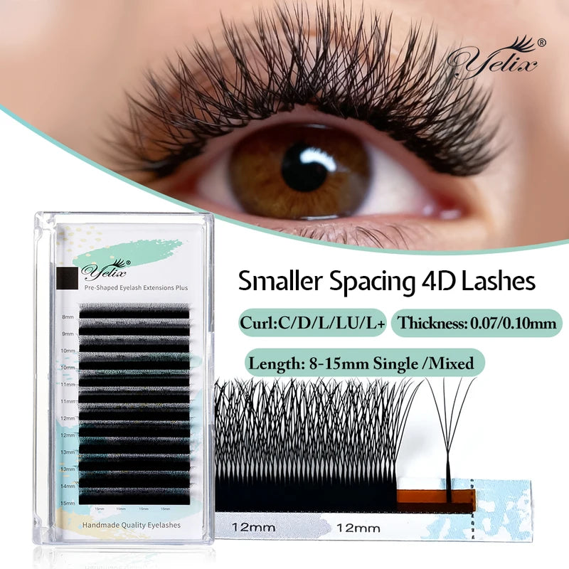 Premade 4D-W Eyelash Extension Fans - Smaller Spacing, Natural-Looking Lashes