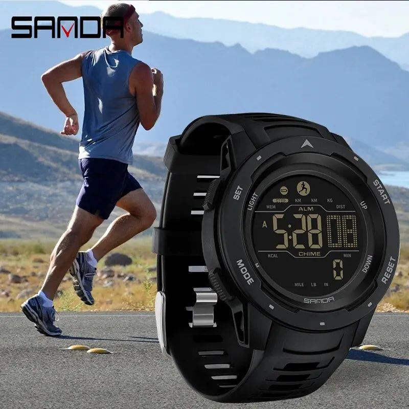 Digital Sports Watch with Pedometer and Waterproof LED Display - Military Style
